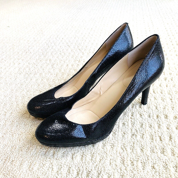 Calvin Klein 'Odette' Black High Heel Platform Pump Faux Snakeskin Texture Shoes - Picture 4 of 12